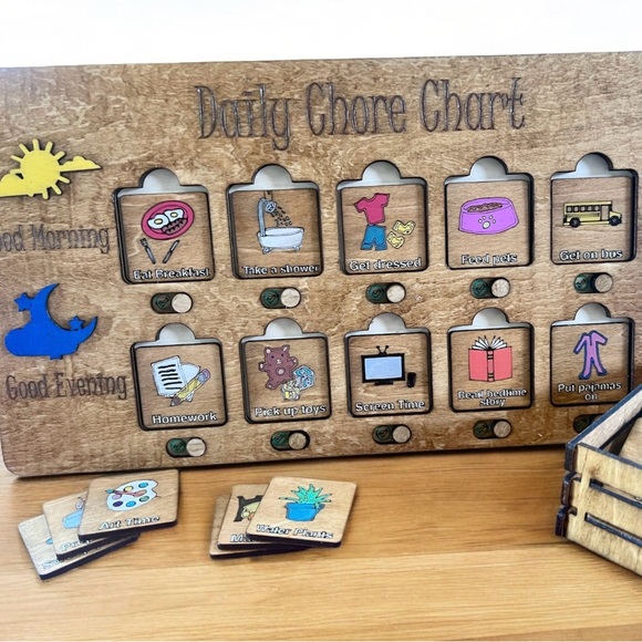 Adorable, Educational, & Fun Daily Chore Chart!  Wooden**Personalization Aval - Picture 4 of 6